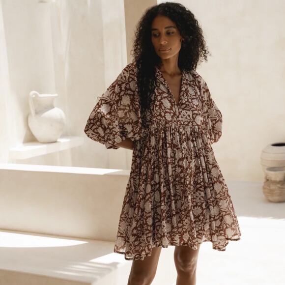 Daughters of India Kyra Mini Dress | Wine Brown | SZ M - Picture 1 of 12